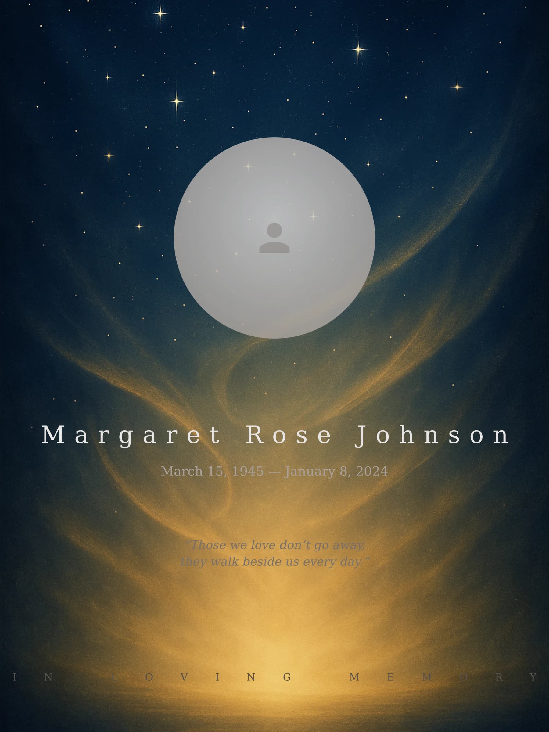 Heavenly Light memorial template preview