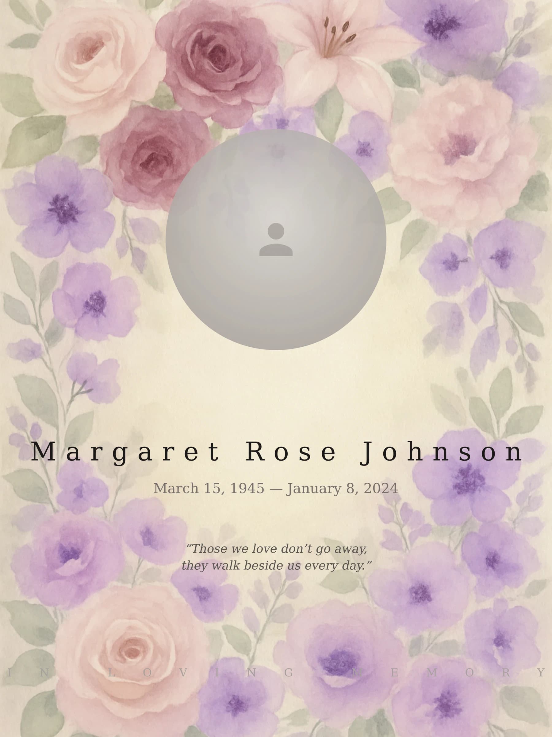 Lavender Fields memorial template preview