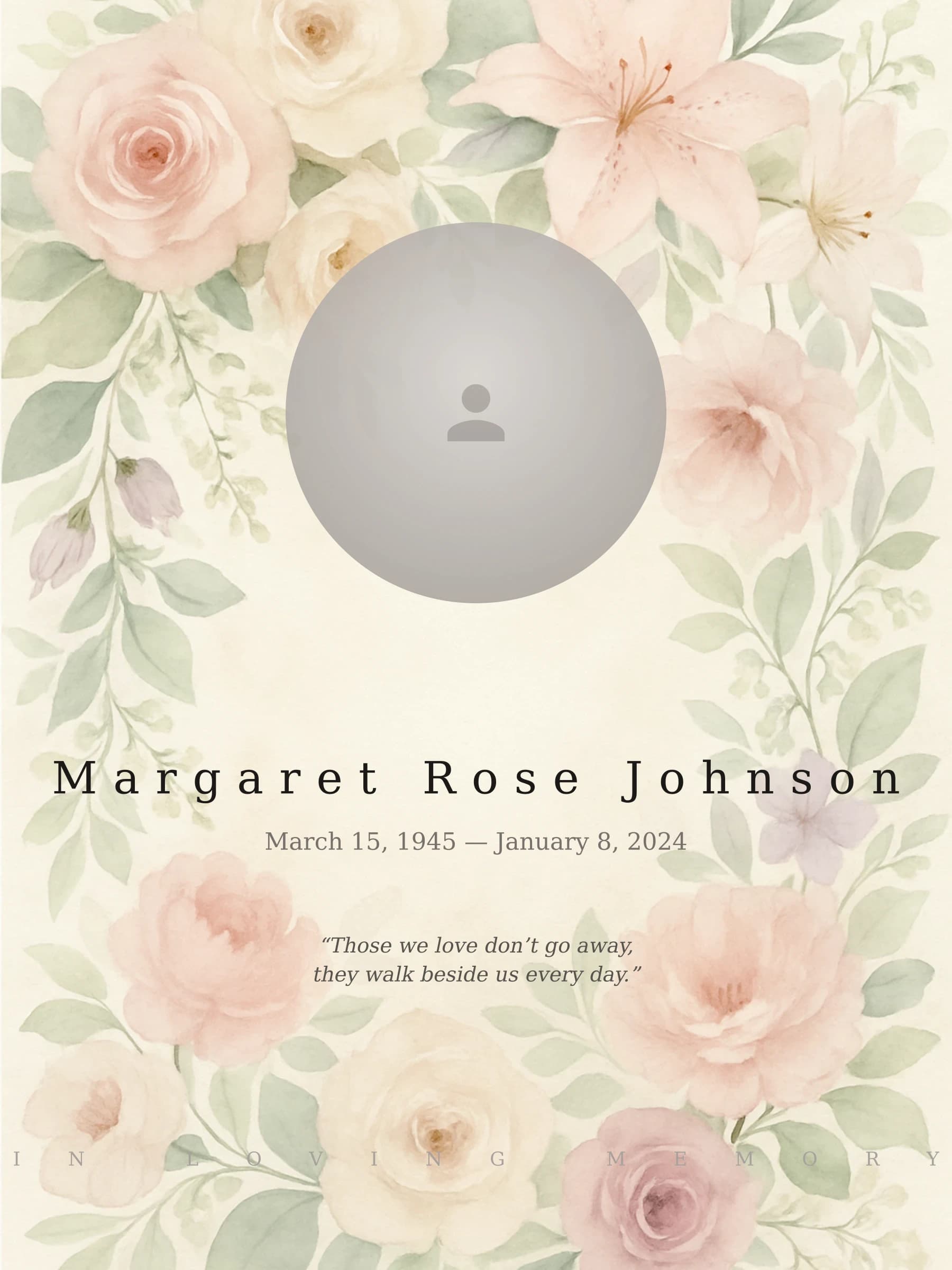 Lily of the Valley memorial template preview