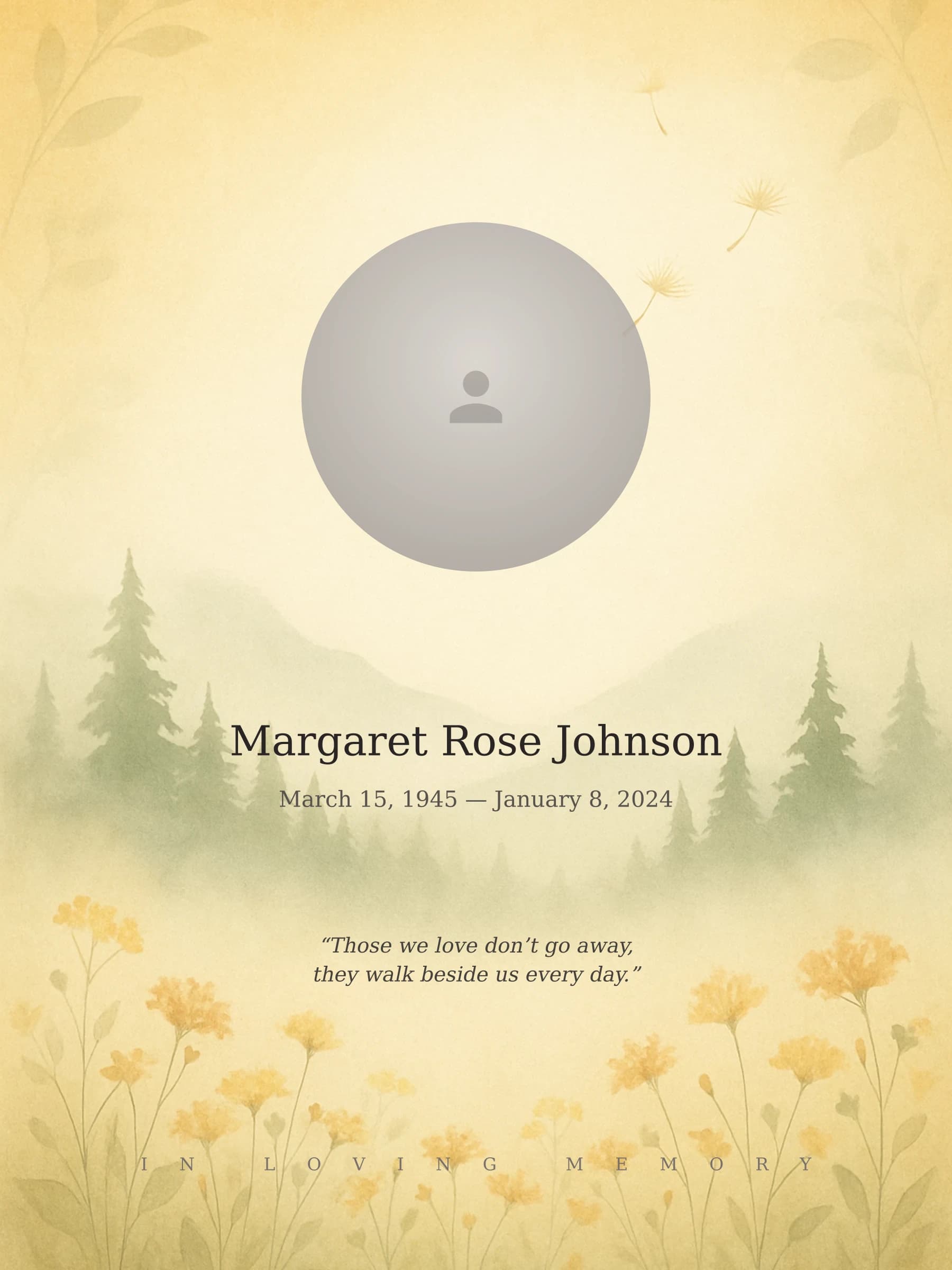 Mountain Serenity memorial template preview