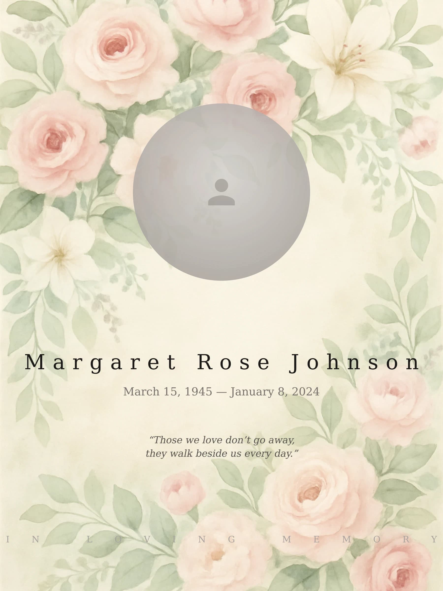 Soft Rose Garden memorial template preview