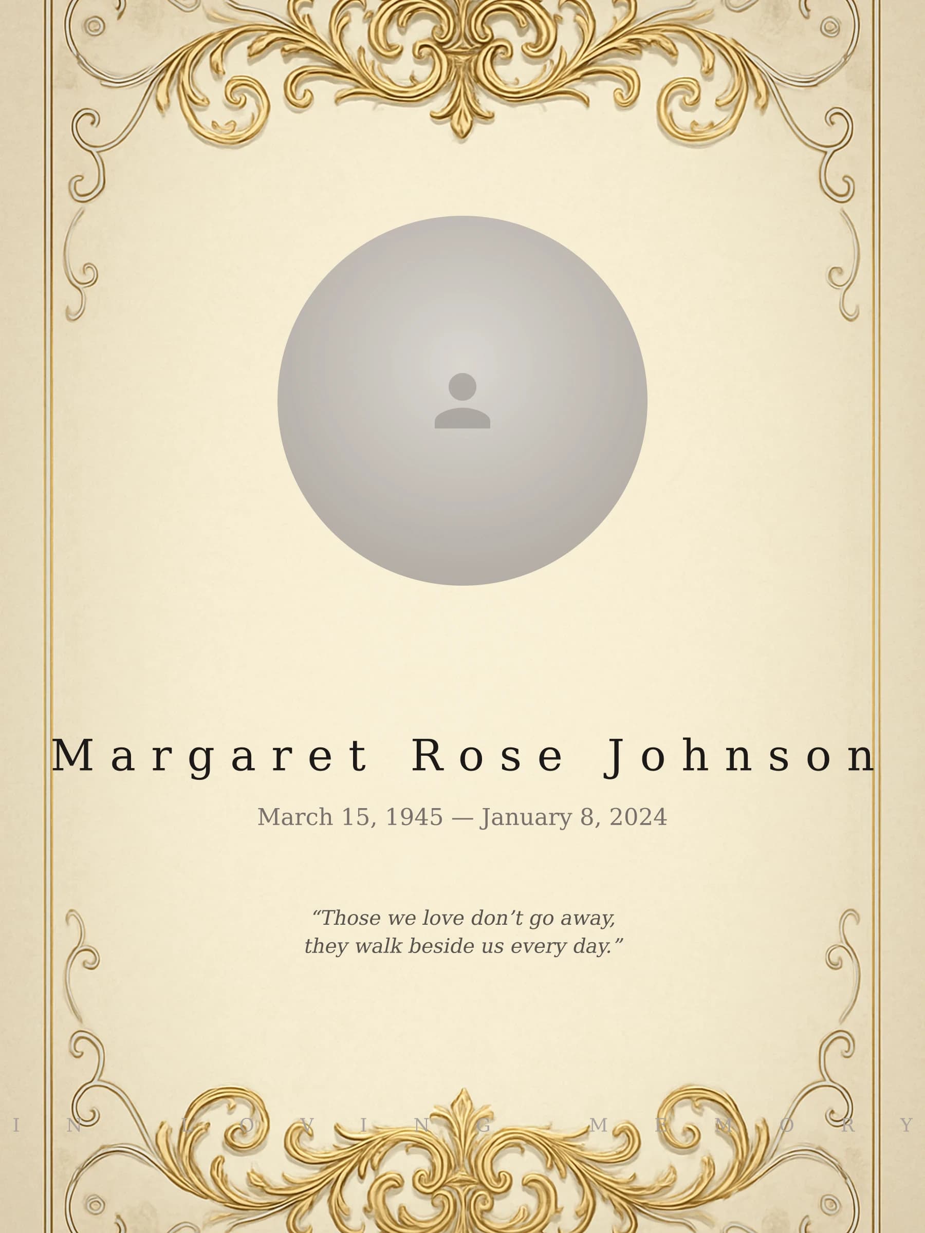 Timeless Embrace memorial template preview